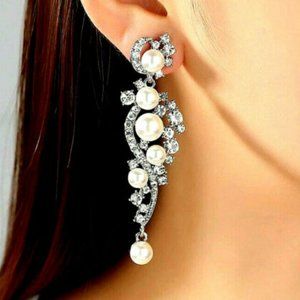 Crystal Pearl Dangle Drop Earrings